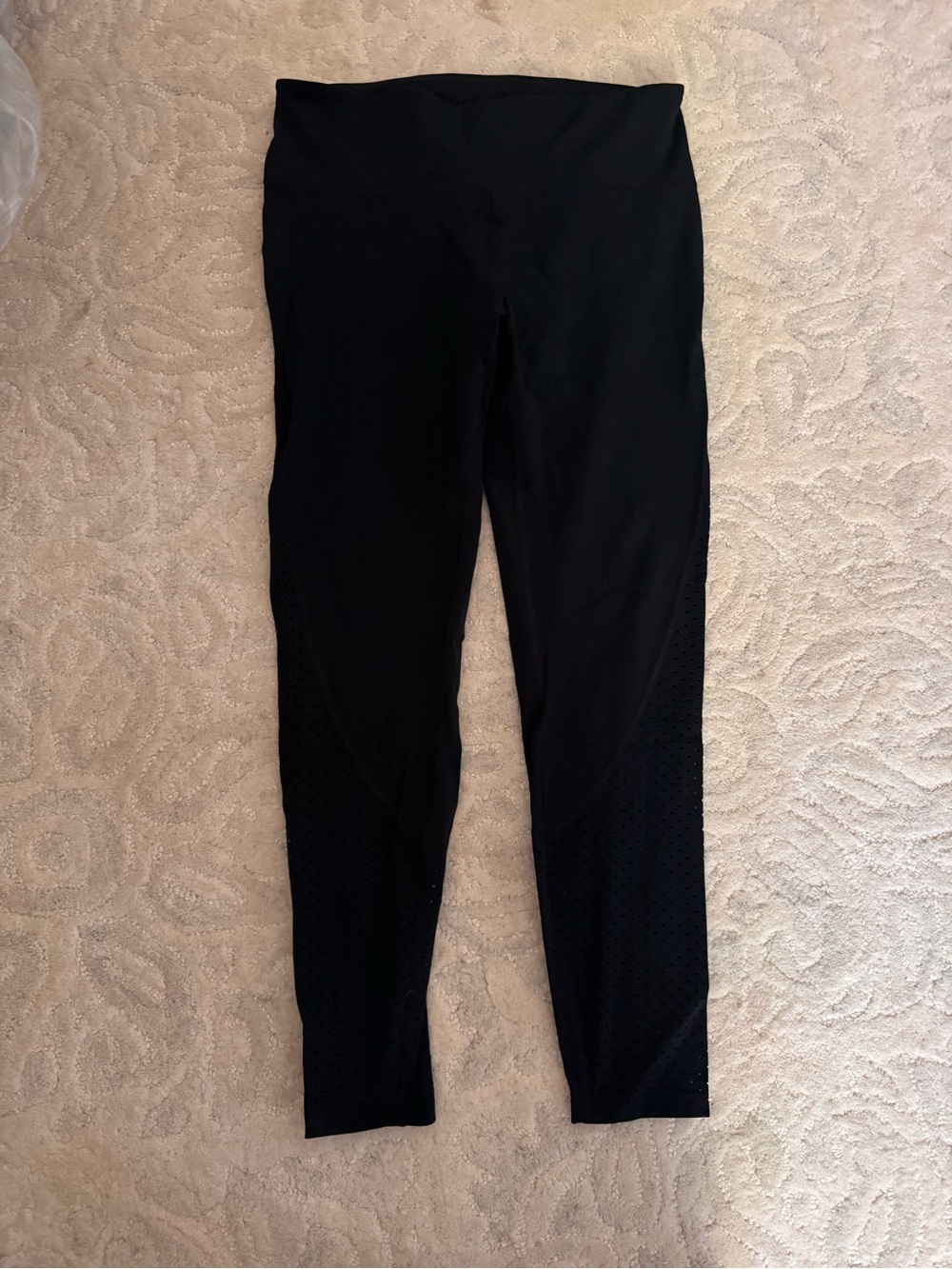 High-Rise Black Performance Leggings with Perforated Panels